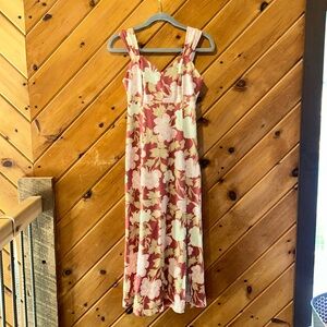 Ryegrass linen blend peasant chic pink floral midi dress NWT
